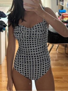 Black & White Crochet One-Piece Swimsuit